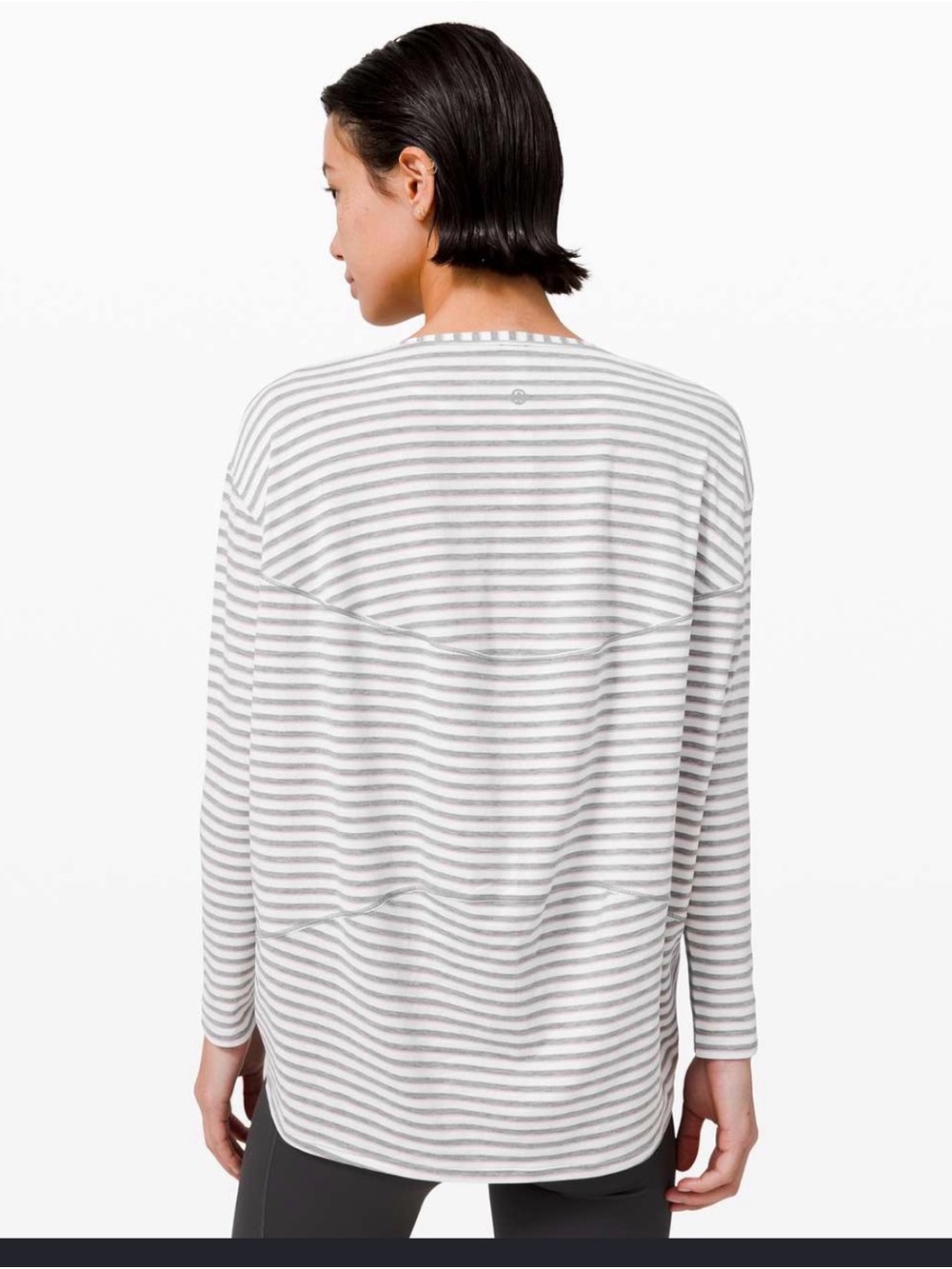 lululemon athletica Gray and White Striped Long Sleeve Top